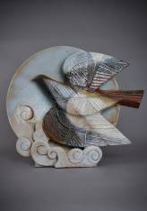 Jean Derval, grande sculpture à la colombe faisant lampe