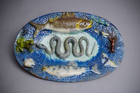 FRANÇOIS MAURICE, Oval dish with butterfly and frog in ceramic slip