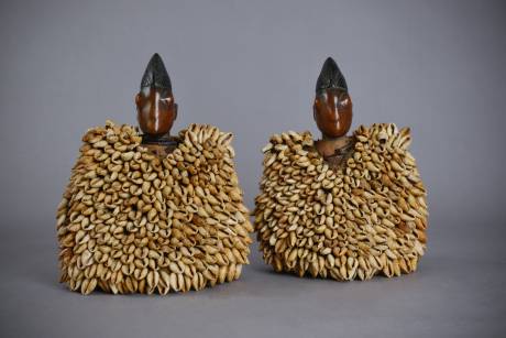 203_Yoruba, Pair of royal Ibedji with cowrie shells