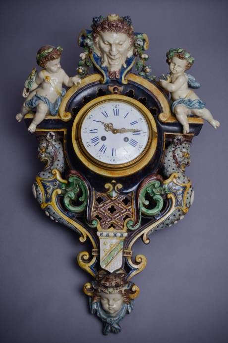 Thomas-Victor SERGENT, Cherubs and satyr clock in ceramic slip