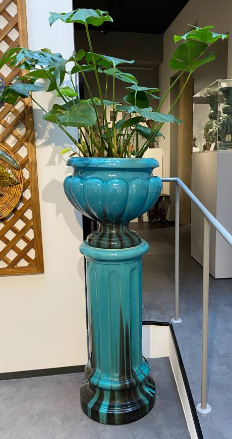 Clément Massier, Pair of blue columns with black piping on both pieces. 
