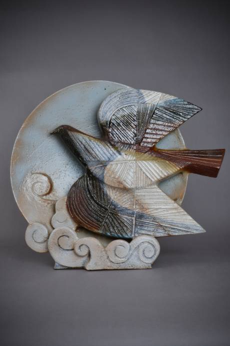Jean Derval, Large dove sculpture making lamp