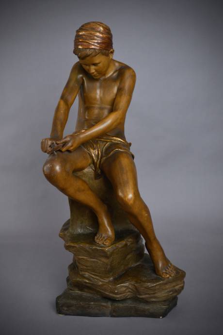 Galerie Origines - Arles - Goldscheider - B. Lemoine - Young Arab with turban - Polychrome terracotta