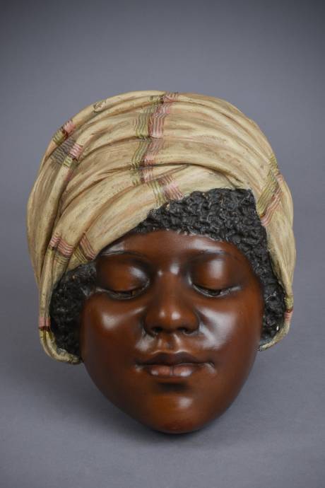 Galerie Origines - Arles - Goldscheider - T. Du Piémont  - Turbaned young African girl mask - Polychrome terracotta